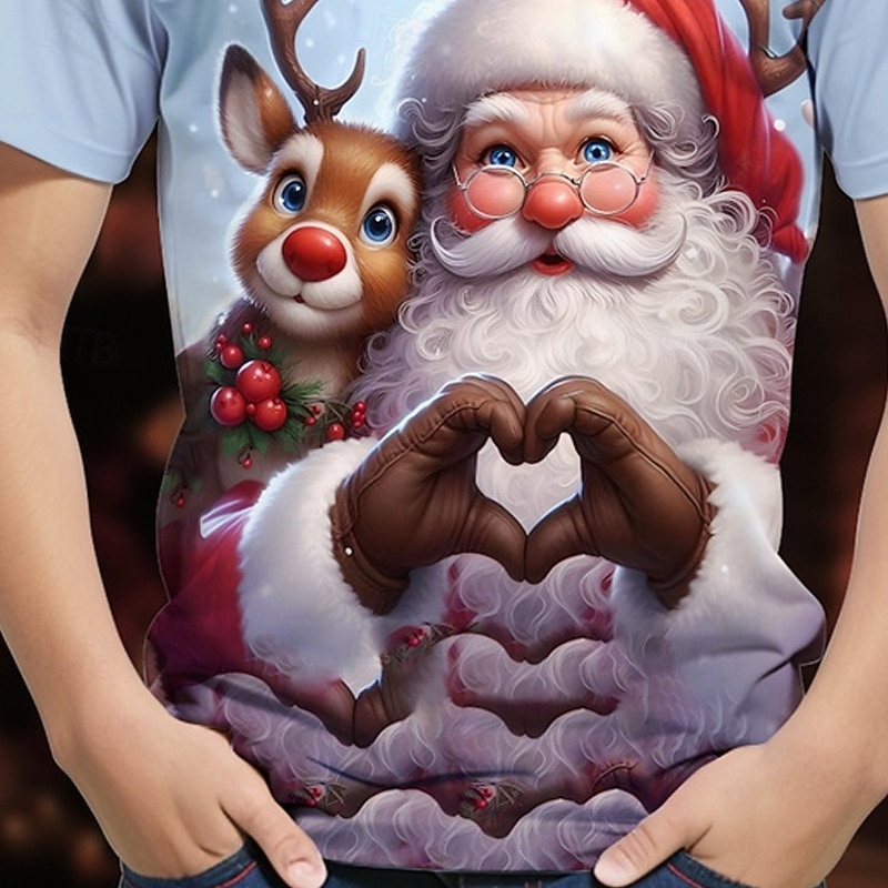Christmas Boys' 3D Graphic Santa Claus Elk T shirt Tee Short Sleeve Summer Spring Fashion Basic Kids 4-12 Years Crew Neck Outdoor Casual Daily Regular Fit3