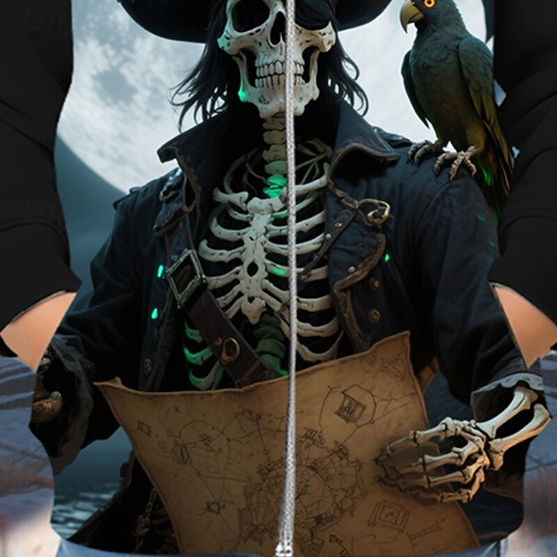 Halloween Boys' 3D Cartoon Skull Hoodie Coat Outerwear Long Sleeve Spring Fall Adorable Sport Kids 4-12 Years Zip Street Daily Regular Fit3