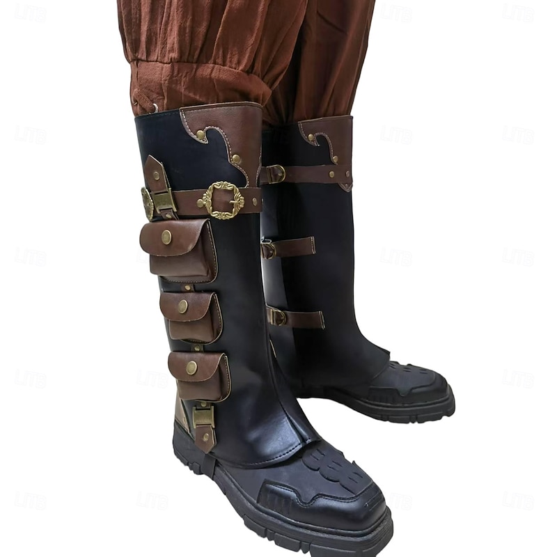 Retro Vintage Medieval Renaissance Boot Covers Pirate Viking Crusader Fancy Dress Men's Pirate Steampunk Halloween Carnival LARP Adults' Shoe Cover