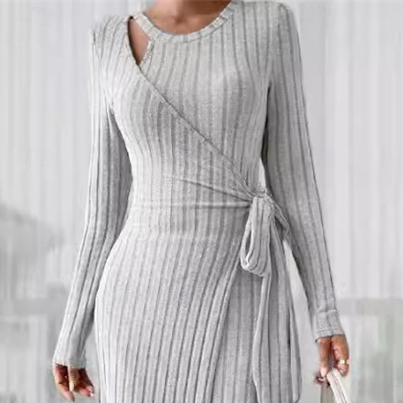 Women's Mini Dress Sweater Dress Casual Dress Fashion Modern Daily Date Weekend Regular Fit Plain Long Sleeve Crew Neck Wine Light Grey Fall Winter2