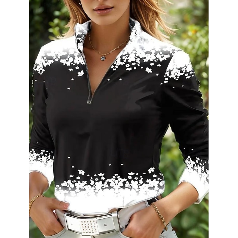 Women's Tunic Ombre Graphic Vintage Stylish Classic Long Sleeve Shirt Collar Regular Tops Daily Sports Going out Black Spring Fall