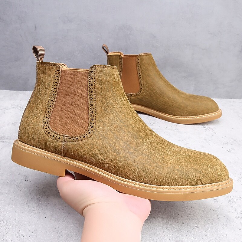 Men's Khaki Chelsea Boots Lightweight Casual Ankle Style with Elastic Gussets for Office, Weekend Outings and Everyday Comfort4