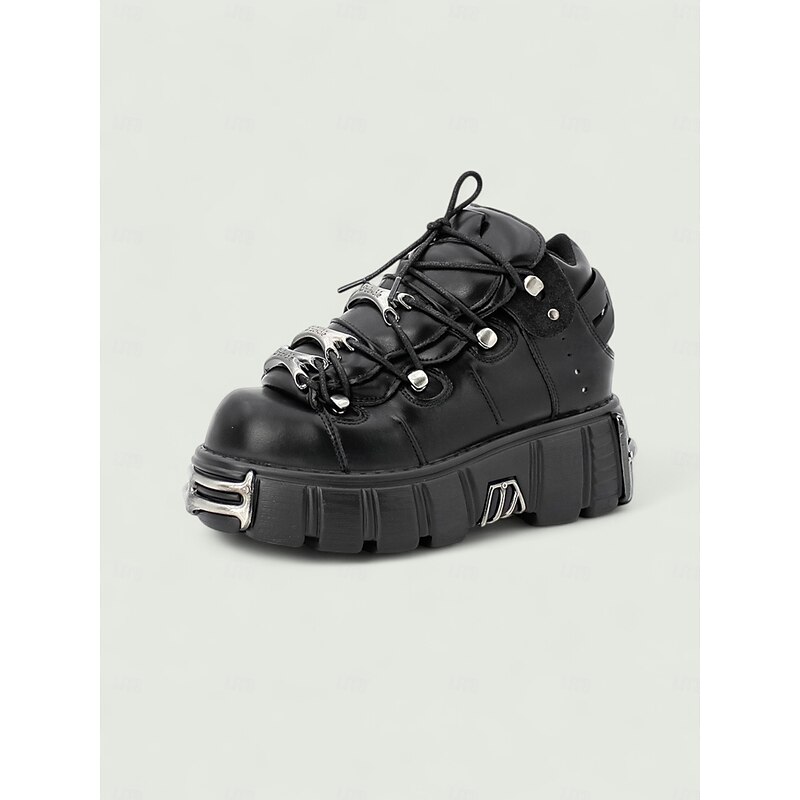 Women's Gothic Platform Sneakers with Metal Detailing  -Punk Style Chunky Lace-Up Shoes for Halloween Party Fashion3