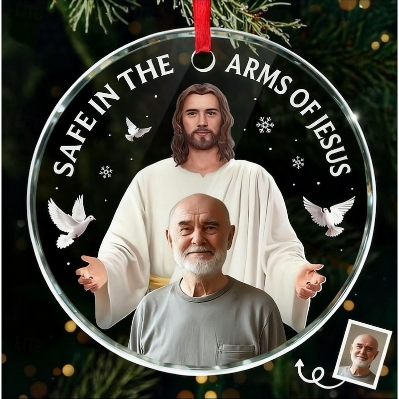 Personalized Christmas Photo Ornaments Custom Memorial Safe In The Arms Of Jesus Acrylic 2D Decor Christmas Tree Xmas Decoration Hanging Pendant Sympathy Gifts For Loss Of Mom Dad - Your Spirit Shine2