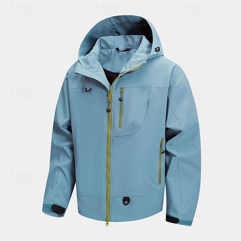 Men's Outdoor Jacket Raincoat Hiking Jacket Daily Hiking Windproof Rainproof Pocket Spring Fall Plain Fashion Classic Hooded Regular Black Light Green Purple Orange Rose Jacket
