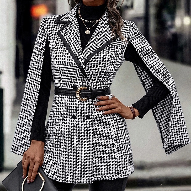 Women's Blazer Comfortable Pocket Elegant Fashion Outdoor Lattice Going out Casual Daily Weekend Cardigan Regular Lapel Regular Fit Long Sleeve Outerwear Black And White Spring Fall