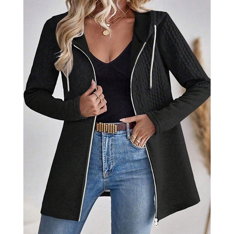 Women's Zip Up Hoodies Plain Casual Long Sleeve Hooded Regular Tops Street Going out Zipper Black White Gray Spring Fall Winter2