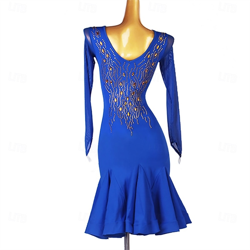 Women's Long Sleeves Sleeves Rumba Latin Dance Dresses Performance Dresses2