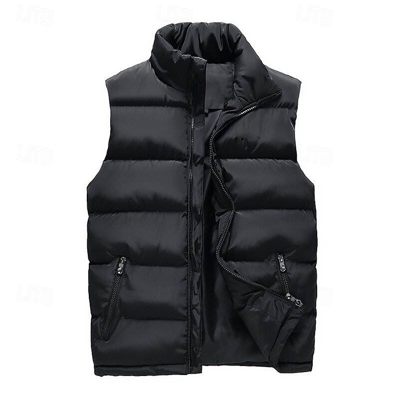 Men's Puffer Vest Vest Gilet Vacation Daily Date Fashion Casual Fall Winter Pocket Polyester Warm Comfortable Solid Color Zipper Stand Collar Regular Fit Black Red Dark Blue Vest2