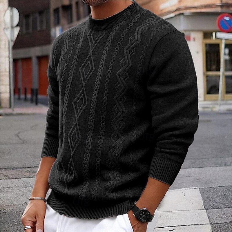 Men's Pullover Sweater Jumper Knit Sweater Ribbed Knit Regular Tops Knitted Fleece Plain Crew Neck Fashion Basic Vacation Daily Wear Clothing Apparel Fall Winter Wine Black S M L2