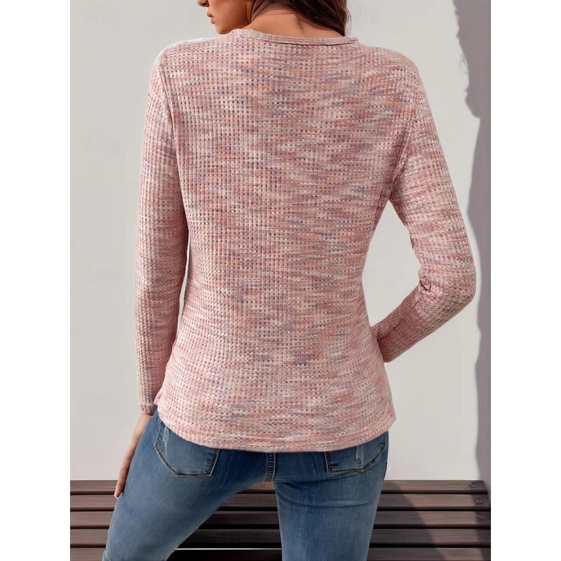 Women's Blouse Solid Color Stylish Casual Long Sleeve V Neck Regular Tops Daily Buttons Pink Sky Blue Brown Khaki Spring Fall Winter4