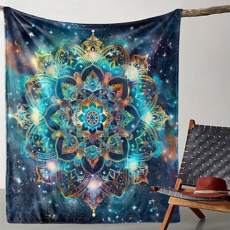 Fleece Throw Blanket for Couch Yoga Meditation Flower Chakra Lotus Spiritual Sports Mystic Sofa Bed Decorative Warm Blanket Home Decor