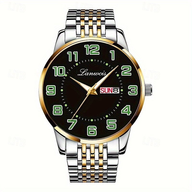 The New Stainless Steel Digital Large Dial Fashionable Men'S Business Watch With Ipx7 Water Resistance Luminous Calendar Day Display Casual Quartz Watch Simple And Versatile Men'S Sports Wristwatch2