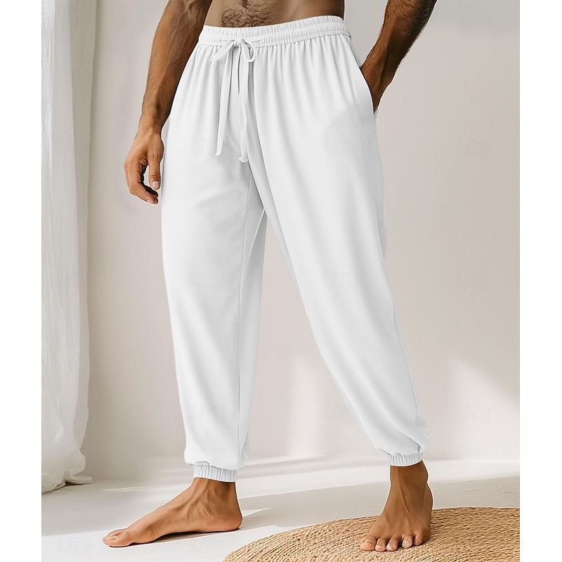 Men's Joggers Trousers Baggy Pants Casual Pants Pocket Elastic Waist Plain Comfort Soft Full Length Outdoor Home Casual Vacation Classic Style Loose Fit Black White Micro-elastic