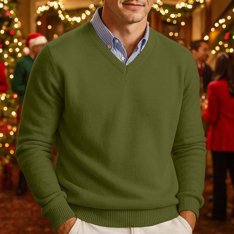 Men's Sweater Pullover Sweater Jumper Ribbed Knit Regular Tops Knitted Slim Fit Plain V Neck Knitwear Contemporary Casual Daily Wear Clothing Apparel Fall Yellow Blue S M L4