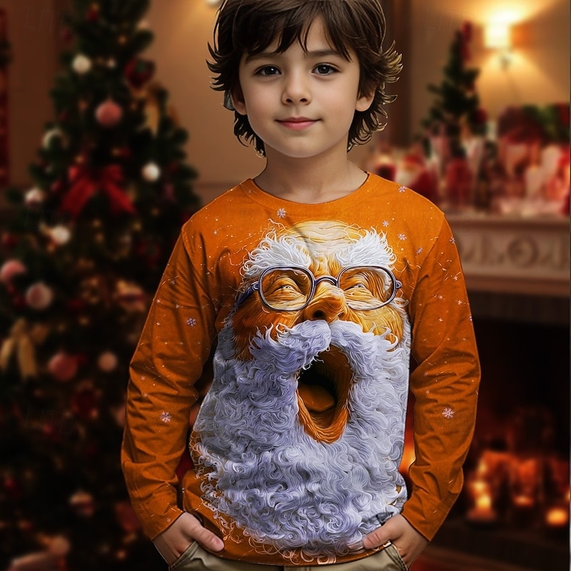 Christmas Boys' 3D Graphic Santa Claus T shirt Tee Long Sleeve Spring Fall Fashion Basic Kids 4-12 Years Crew Neck Outdoor Casual Daily Regular Fit3