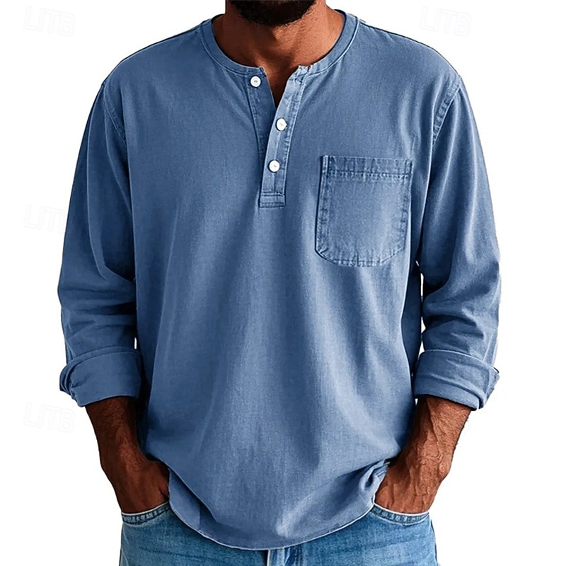 Men's T Shirt Henley Shirt Tee Tee Top Long Sleeve Henley Spring Fall Plain Fashion Designer Basic Pockets Vacation Street Going out Wine Black Yellow Top Tee for Men