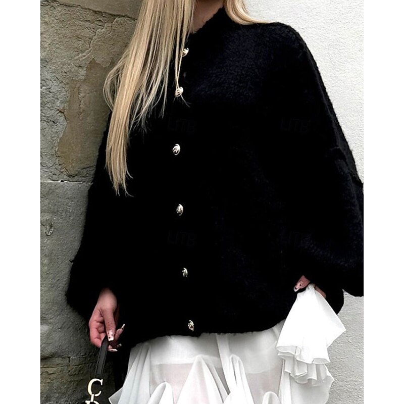 Women's Sweater Cardigan Vintage Streetwear Solid Color Ribbed Crew Neck Buttons Knitted Long Sleeve Regular Tops Knit Daily Going out Weekend Black Green Fall Winter3