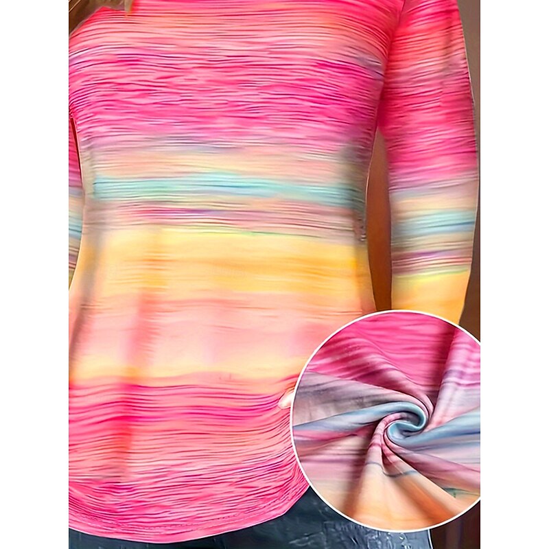 Women's T Shirt Ombre Graphic Color Gradient Vintage Stylish Classic Long Sleeve Crew Neck Round Neck Regular Tops Daily Print Pink Spring Fall Winter3