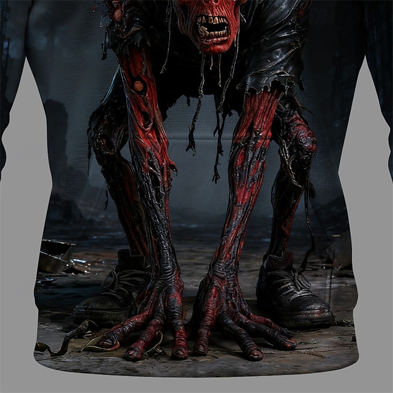 Halloween Men's Monster Hoodie Fashion Daily Hooded Vacation Party Streetwear Dark Blue Drawstring Pocket Printing Fall Winter Designer3