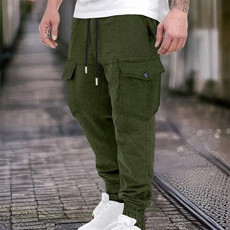 Men's Cargo Sweatpants Sweatpants Joggers Trousers Casual Pants Drawstring Elastic Waist Zipper Pocket Solid Colored Moisture Wicking Breathable Full Length Outdoor Daily Running Fashion Classic Style3
