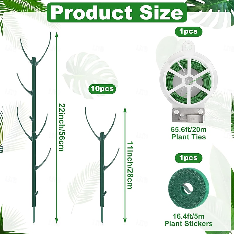 10 Pcs Plant Stakes, Plant Support Stakes for Indoor and Outdoor Plants. 11 Inch Plant Sticks with 20M Plant Ties, 5M Plant Stickers for Garden Potted Flower Climbing Plants4