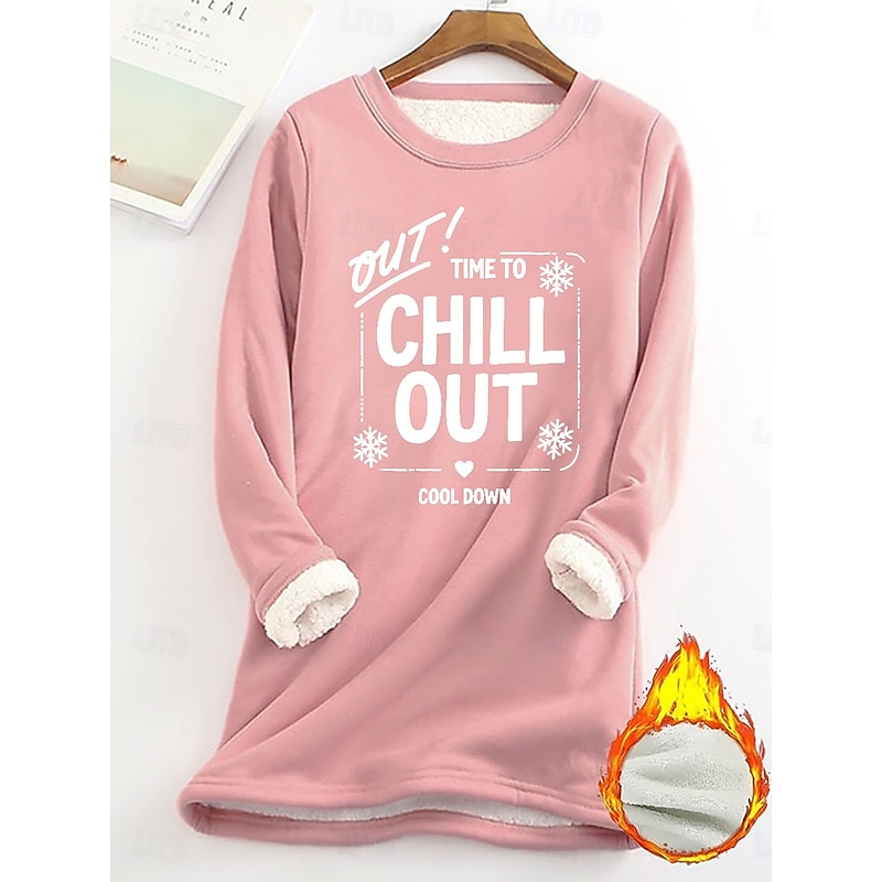 Women's Fleece Lined Pullover Sweatshirt Pajamas Pullover Sweatshirt Pullover Sweatshirts Letter Warm Streetwear Casual Long Sleeve Crew Neck Long Tops Home Dailywear Casual Print Black Pink Dark4