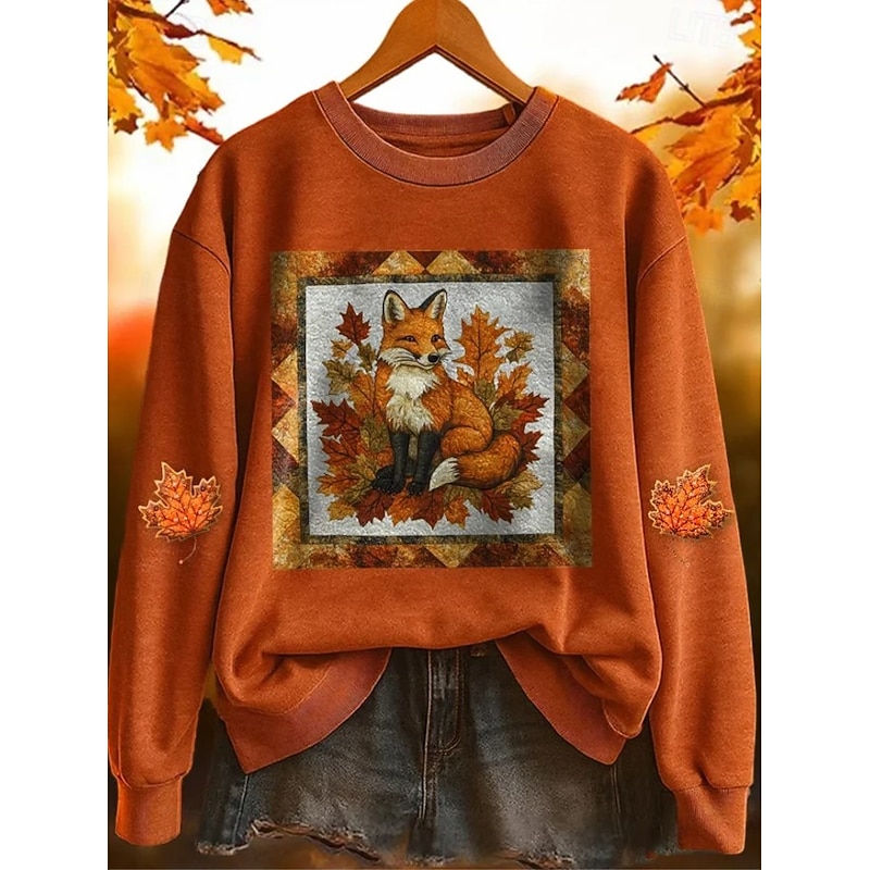 Women's Pullover Sweatshirt Floral Graphic Fashion Casual Long Sleeve Crew Neck Regular Tops Street Dailywear Casual Print Maroon Orange Brown Khaki Fall Winter2