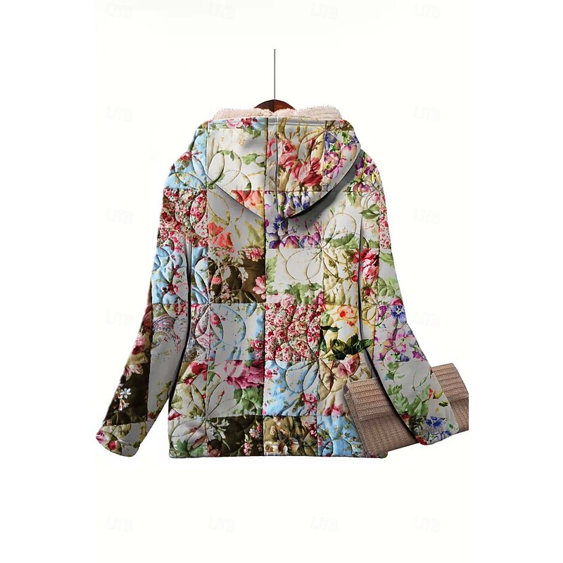 Women's Zip Up Hoodies Floral Graphic Paisley Warm Active Vintage Long Sleeve Hooded Regular Tops Home Party Evening Wear Dailywear Zip Up Patchwork Zipper Pink Green Spring Fall Winter3