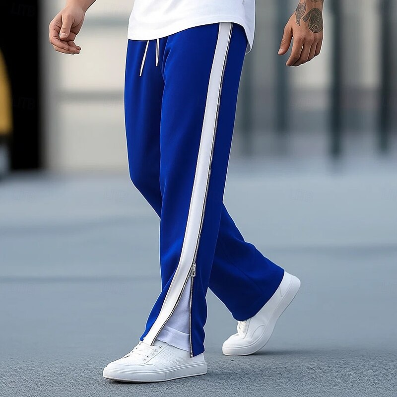 Men's Sweatpants Wide Leg Sweatpants Athletic Pants Trousers Open Bottom Sweatpants Drawstring Zipper Elastic Waist Plain Moisture Wicking Breathable Full Length Outdoor Sports Outdoor Casual3