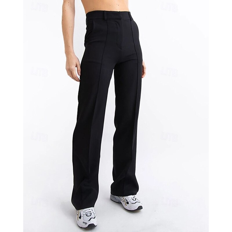 Women's Chinos Straight Streetwear Casual Full Length Medium Waist Plain Pocket Elastic Waist Comfortable Micro-elastic Outdoor Vacation Daily dark brown Amethyst Black Brown Spring Fall Regular Fit4