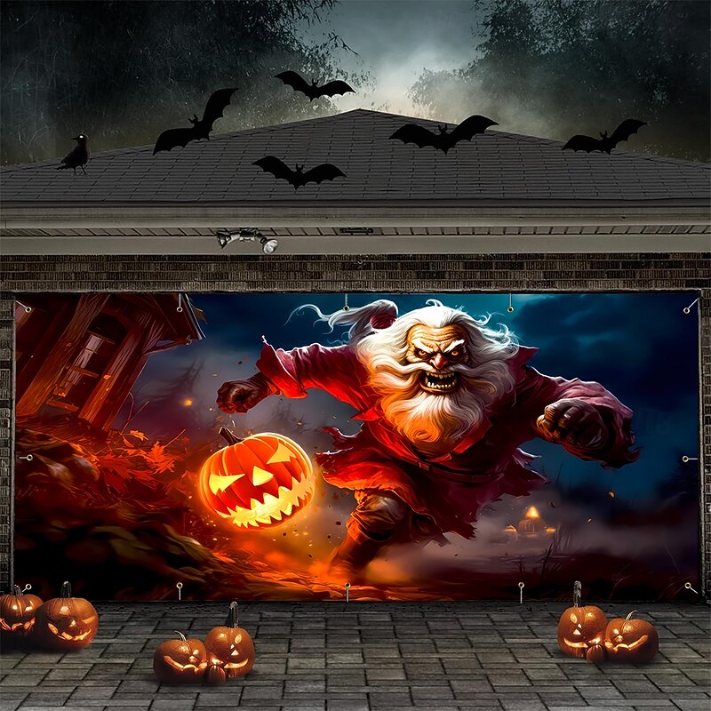 Halloween Tapestry Garage Door Cover Large Hanging Backdrop Monster Fantasy Dark Punk Gothic Style Party Outdoor Shooting Backgrounds Yard Haunted House Home Decor3
