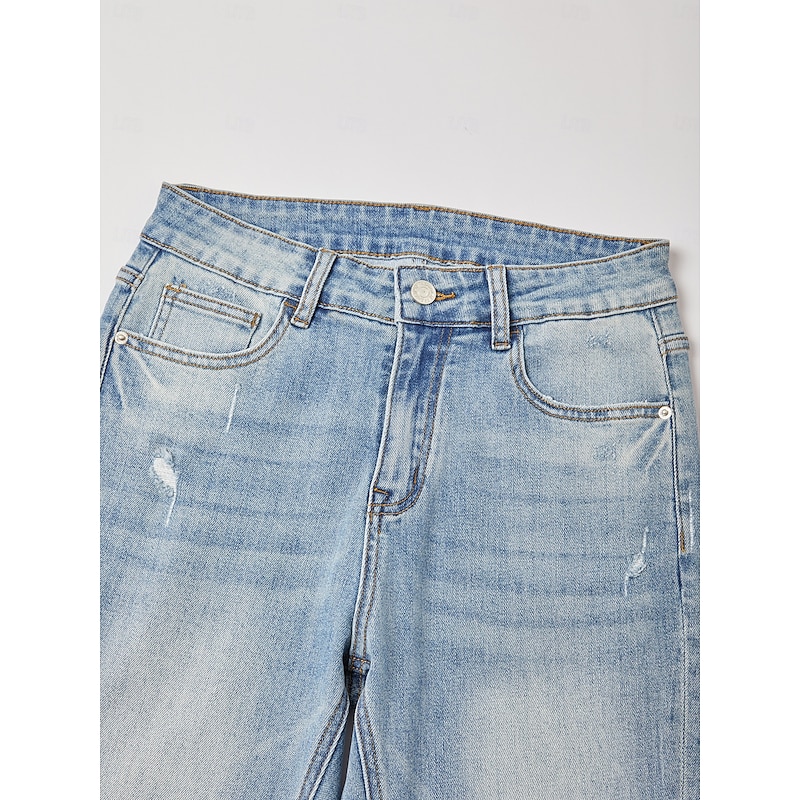 Women's Girlfriend Jeans Cotton Stretch Flared Jeans High Waist Frayed Hem Casual Denim Pants Stylish Comfortable Versatile Daily Work Fall4