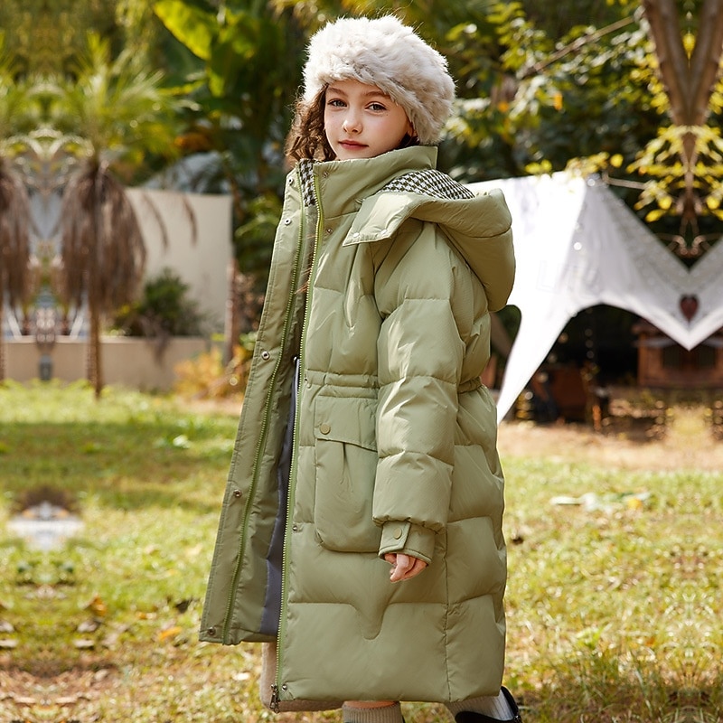 Kids Girls' Down Jacket Outdoor Jacket Puffer Jacket Solid Color Fashion Keep Warm Windproof Outdoor Coat Outerwear 4-12 Years Fall Black Pink Purple2