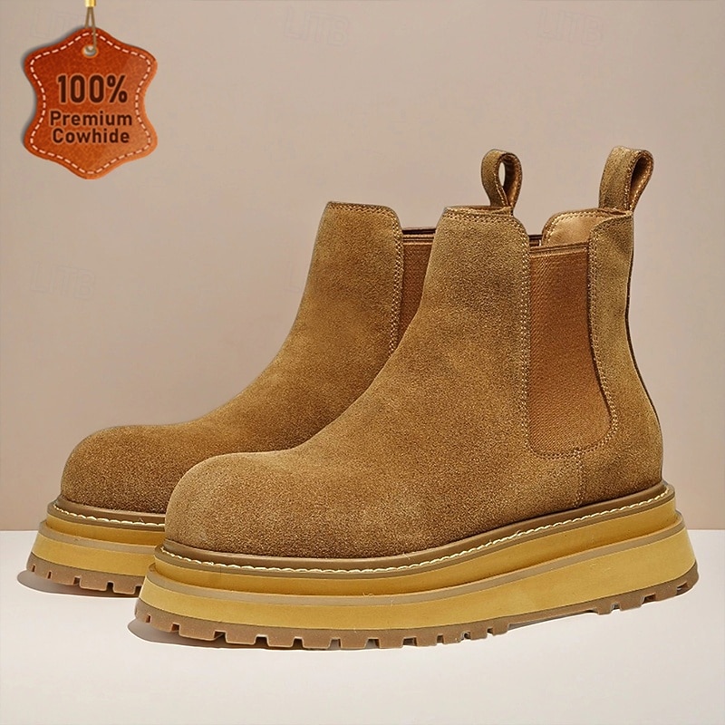 Men's Tan Suede Chelsea Boots – Classic Slip-On Ankle Boots with Durable Sole for Business Casual, Fall Outfits and Outdoor Gatherings