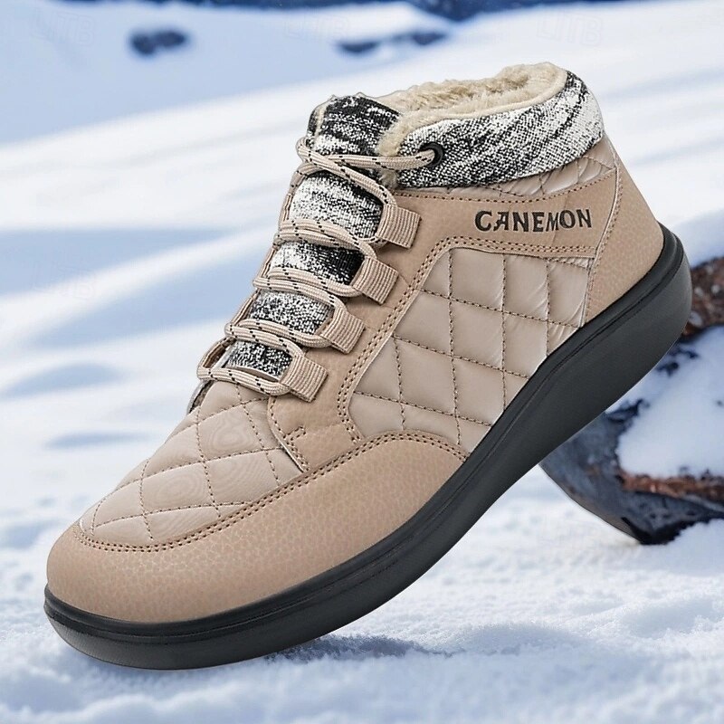 Men's Insulated Quilted Ankle Snow Boots with Lace-Up Closure, Cozy Warm Lining, Non-Slip Sole, Stylish Casual Outdoor Winter Shoes for Walking and Camping