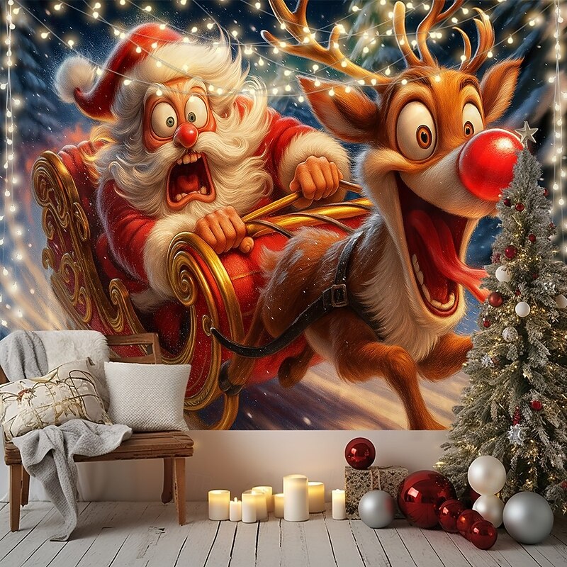 Christmas Wall Tapestry Backdrop, Funny Santa Claus Upside Down Wall Hanging, 2025 Xmas Holiday Room Decor for Bedroom, Living Room, Party and Outdoor3