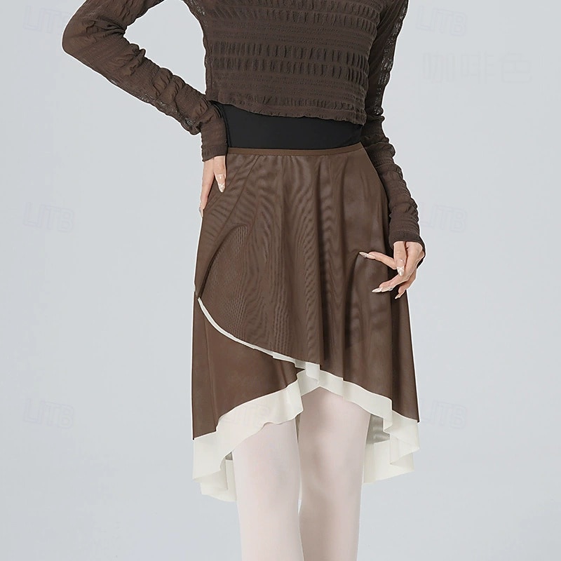 Ballet Skirts Pure Color Splicing Tulle Women's Performance Training Sleeveless High Polyester3