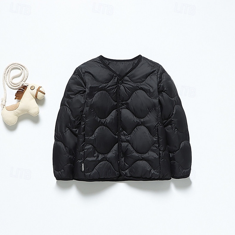 Kids Unisex Down Coat Puffer Jacket Outerwear Solid Color Long Sleeve Pocket Coat Outdoor Daily Black Pink Green Fall Winter 4 years+4