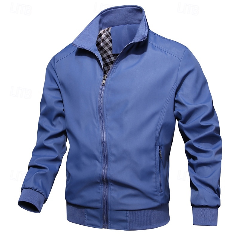Men's Lightweight Jacket Casual Jacket Vacation Daily Breathable Pocket Spring Fall Plain Fashion Classic Stand Collar Regular Black Blue Green Khaki Light Grey Jacket