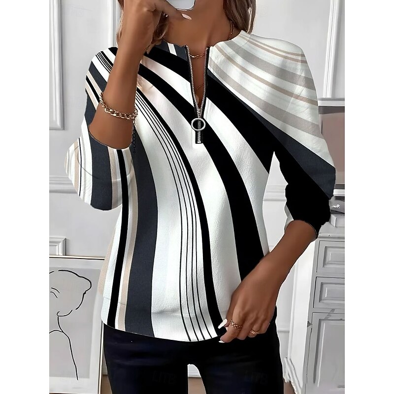 Women's Pullover Sweatshirt Zip Up Sweatshirts Graphic Geometric Color Block Fashion Casual Long Sleeve Crew Neck Regular Tops Street Dailywear Patchwork Zipper Print Black Purple Orange Gray Fall