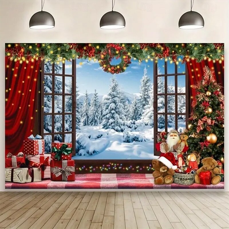 Christmas Garage Door Cover Large Hanging Backdrop Window Town Cute 3D Party Outdoor Holiday Shooting Backgrounds Yard Home Decor3