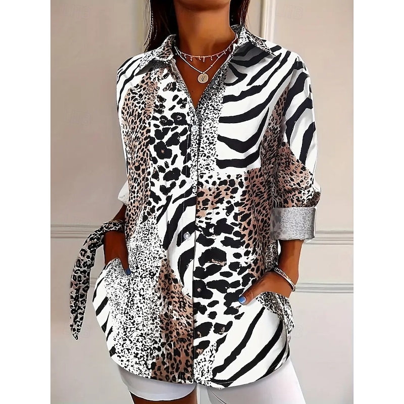 Women's Shirt Graphic Leopard Elegant Bohemia Vintage Long Sleeve Shirt Collar Regular Tops Work Daily Buttons Print Yellow Blue Brown Spring Fall Winter Spring, Fall, Winter, Summer