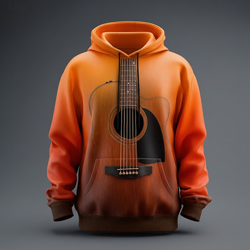 Men's Optical Illusion Guitar Hoodie Sweatshirt Fashion Cool Crew Neck Home Party Streetwear White Red Drawstring Fall Winter Designer2