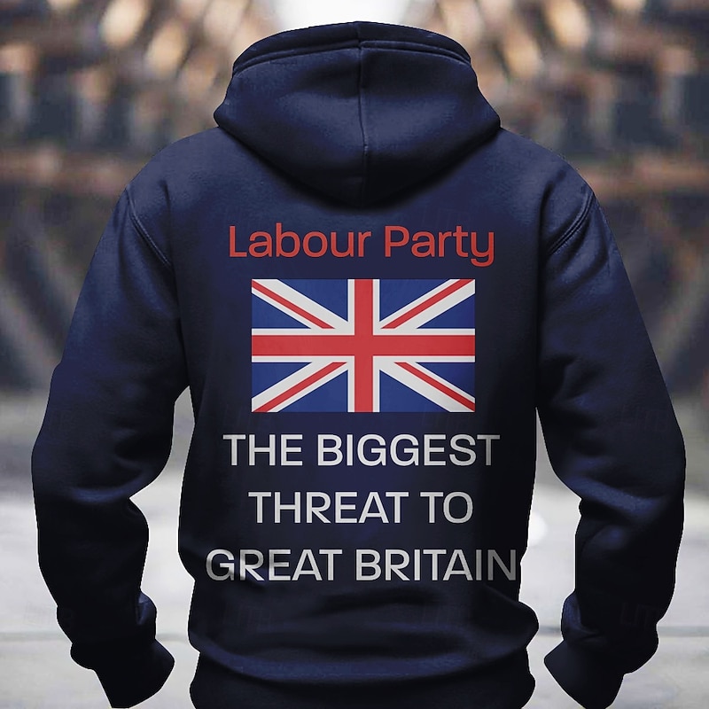 Men's Flag UK Backprint Hoodie Sweatshirt Sports Fashion Crew Neck Outdoor Office Streetwear Black Red Drawstring 3D Fall Winter Designer3