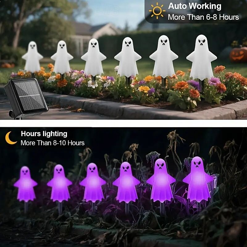 12PCS Halloween Solar Path Lights Outdoor Waterproof Lawn Lights Halloween Ghost Lights Yard Park Cemetery Path Driveway Horror Atmosphere Decoration4