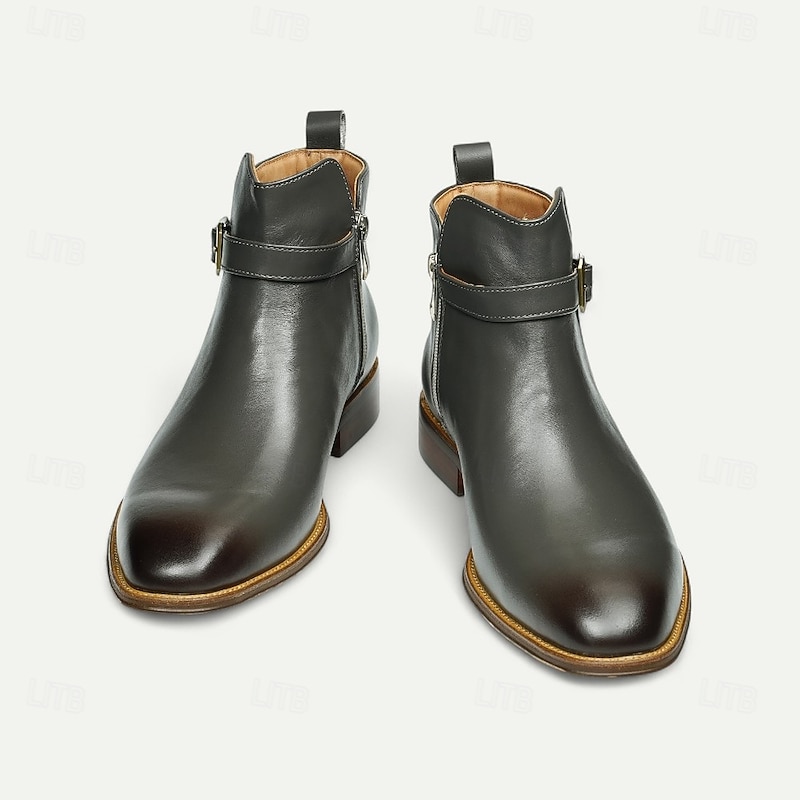 Men's White Buckle Ankle Boots Modern Side Zip Fashion Boots with Strap Accent for Weddings, Parties and Trendy Casual Wear3