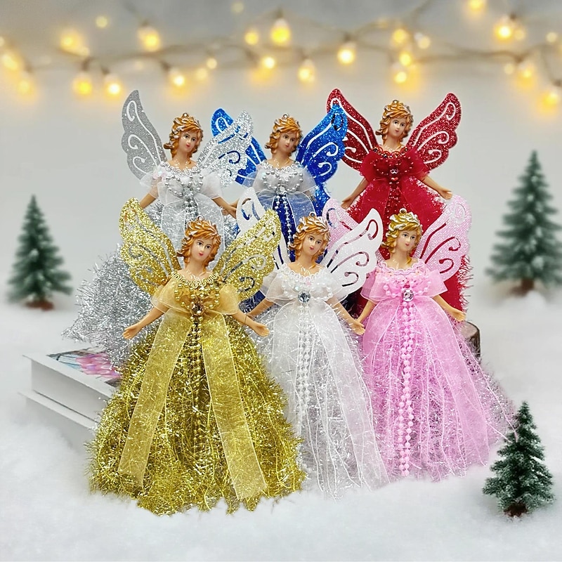 Christmas Angel Tree Topper, Plush Standing Angel Figurine, Creative Holiday Tree Decoration, Festive Table Decor, Xmas Tree Top Ornament Kit3