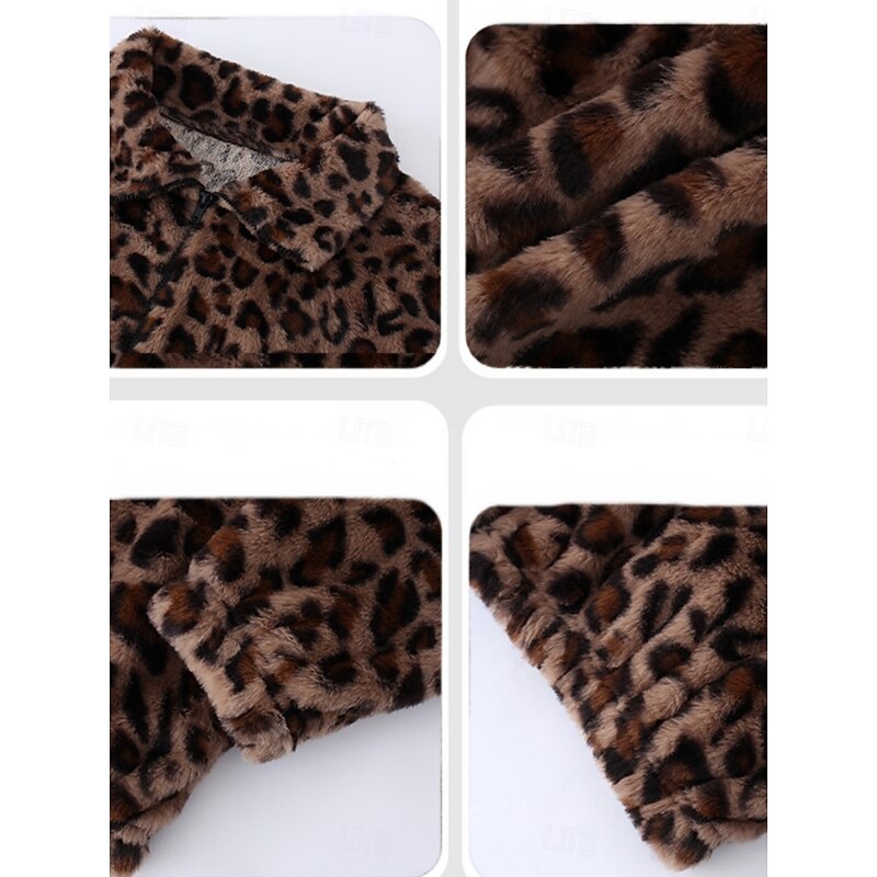 Women's Sherpa Jacket Teddy Coat Comfortable Breathable Pocket Print Casual Leopard Vacation Street Casual Daily Wear Zipper Short Turndown Loose Fit Long Sleeve Outerwear Leopard Spring Fall3