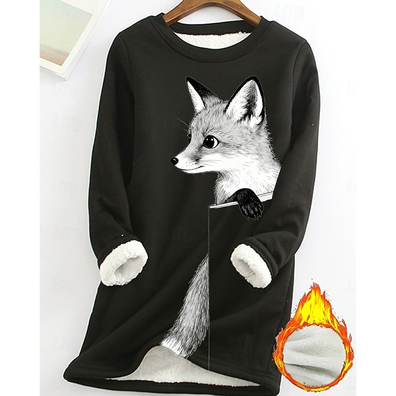 Women's Pullover Sweatshirt Animal Fashion Basic Casual Long Sleeve Crew Neck Long Tops Street Dailywear Casual Print Fleece Lined Black Yellow Pink Dark Pink Blue Fall Winter2